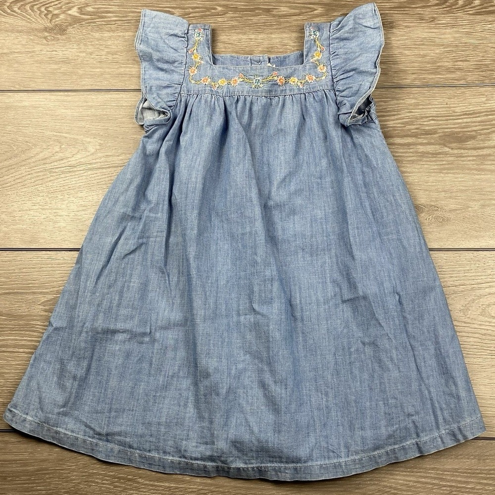 Bonbon Girls Dress Alba Floral Embroidered Ruffle Chambray Blue 4
